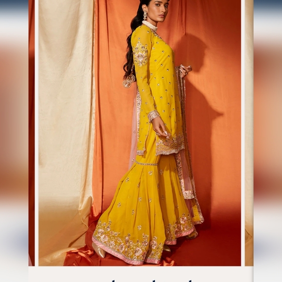 Yellow and Pink Embellished Palazzo Pants - Picture 2 of 9